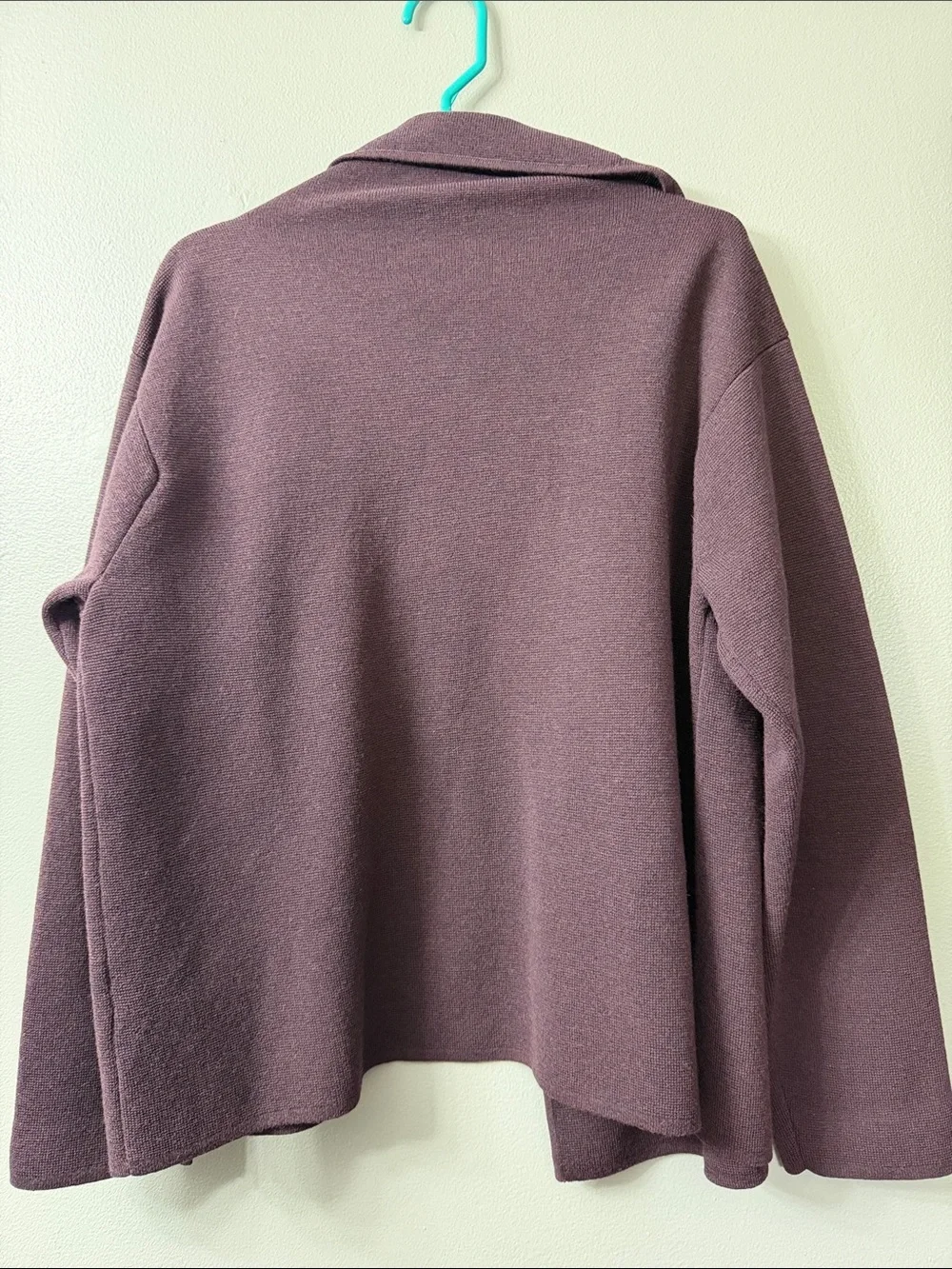 Eileen Fisher Italian yarn wool cardigan open front blazer jacket Deep Wine Top